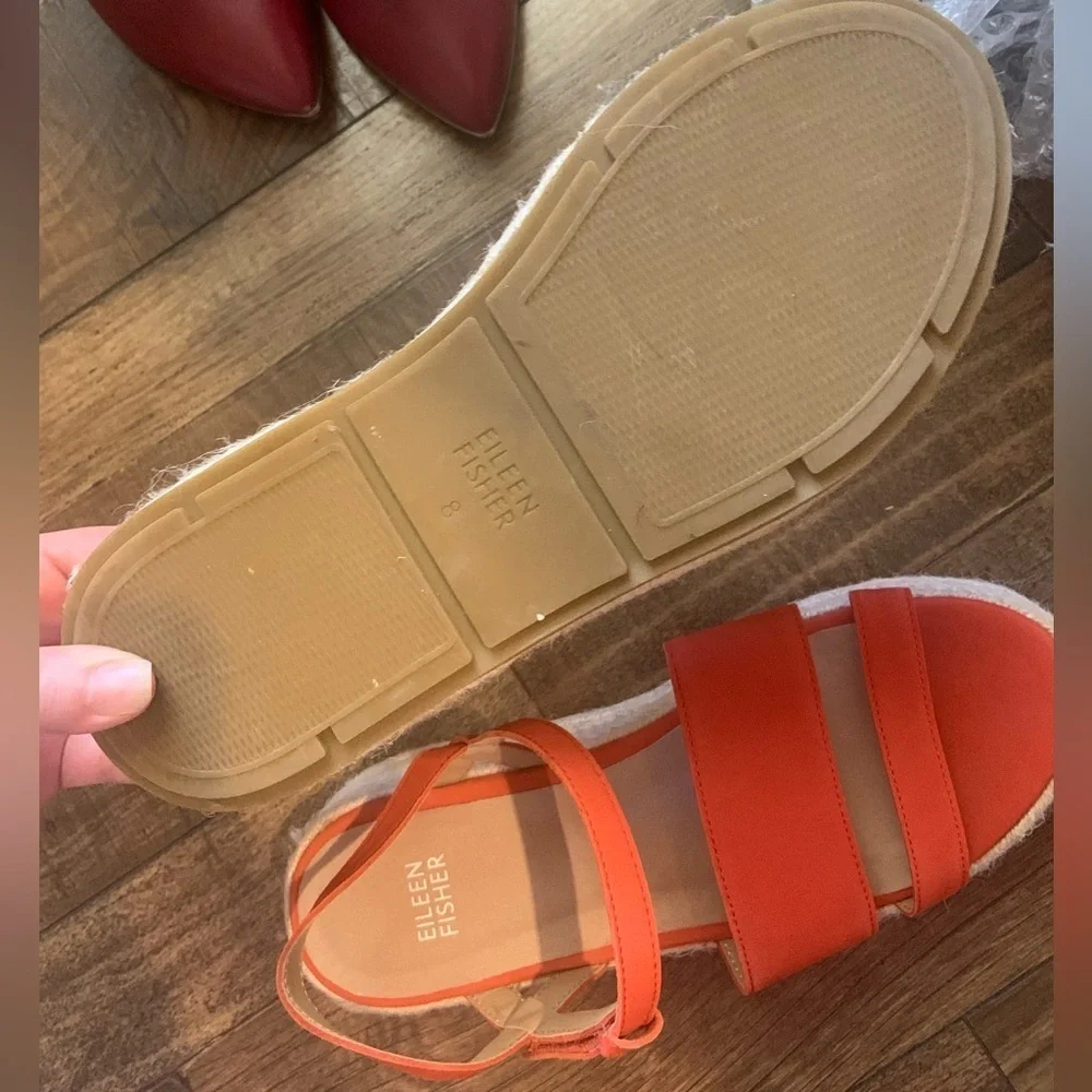 Strappy Leather Platform Sandal Tangelo 8M Eileen Fisher fall $200 casual